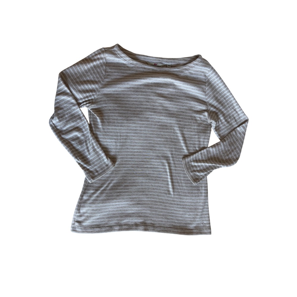 Vineyard Vines Womens XS Striped Pima Cotton Modal Boat Neck Long Sleeve Tee Tan